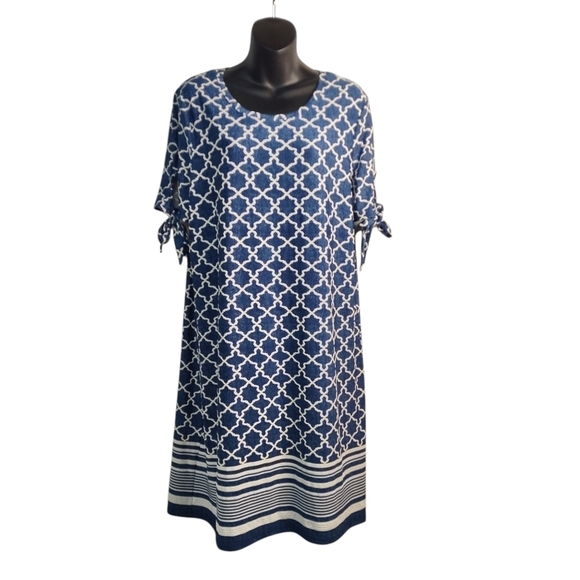 Tacera Dresses & Skirts - Tacera Dress Women's Navy & White Tie Short Sleeve Shift Dress Size Large